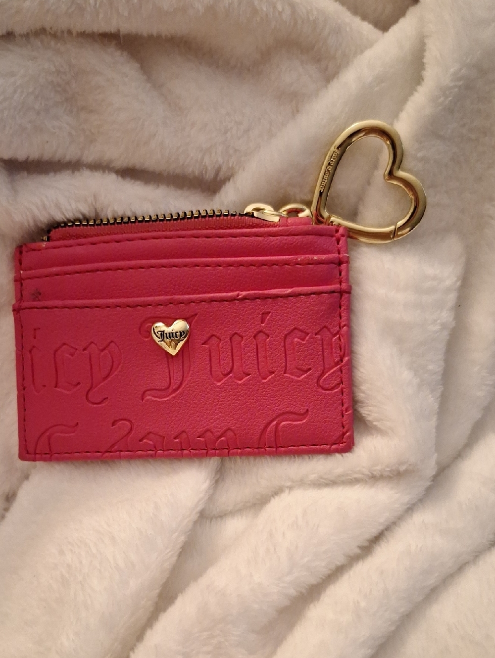 Juicy Couture Bright Pink Cardholder with Gold Heart Keyring